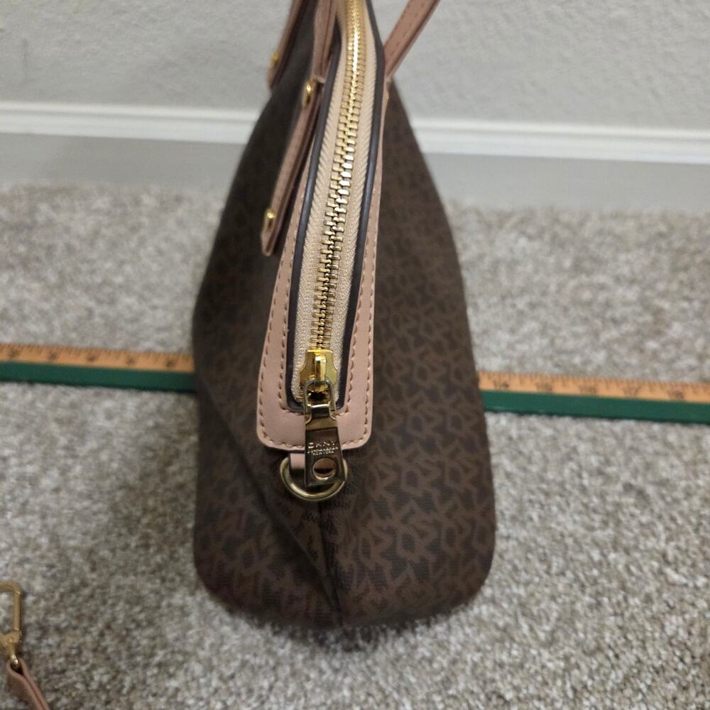 DKNY Brown/Beige Monogram Canvas and Leather Dome Satchel - Picture 3 of 7